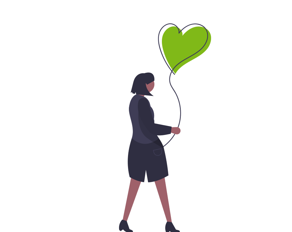 woman alone holding heart balloon